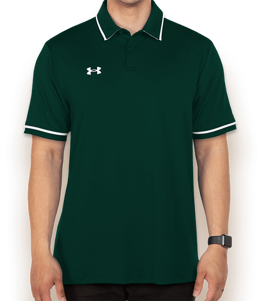 Under Armour Tipped Team Performance Polo - Embroidered in Forest Green / White