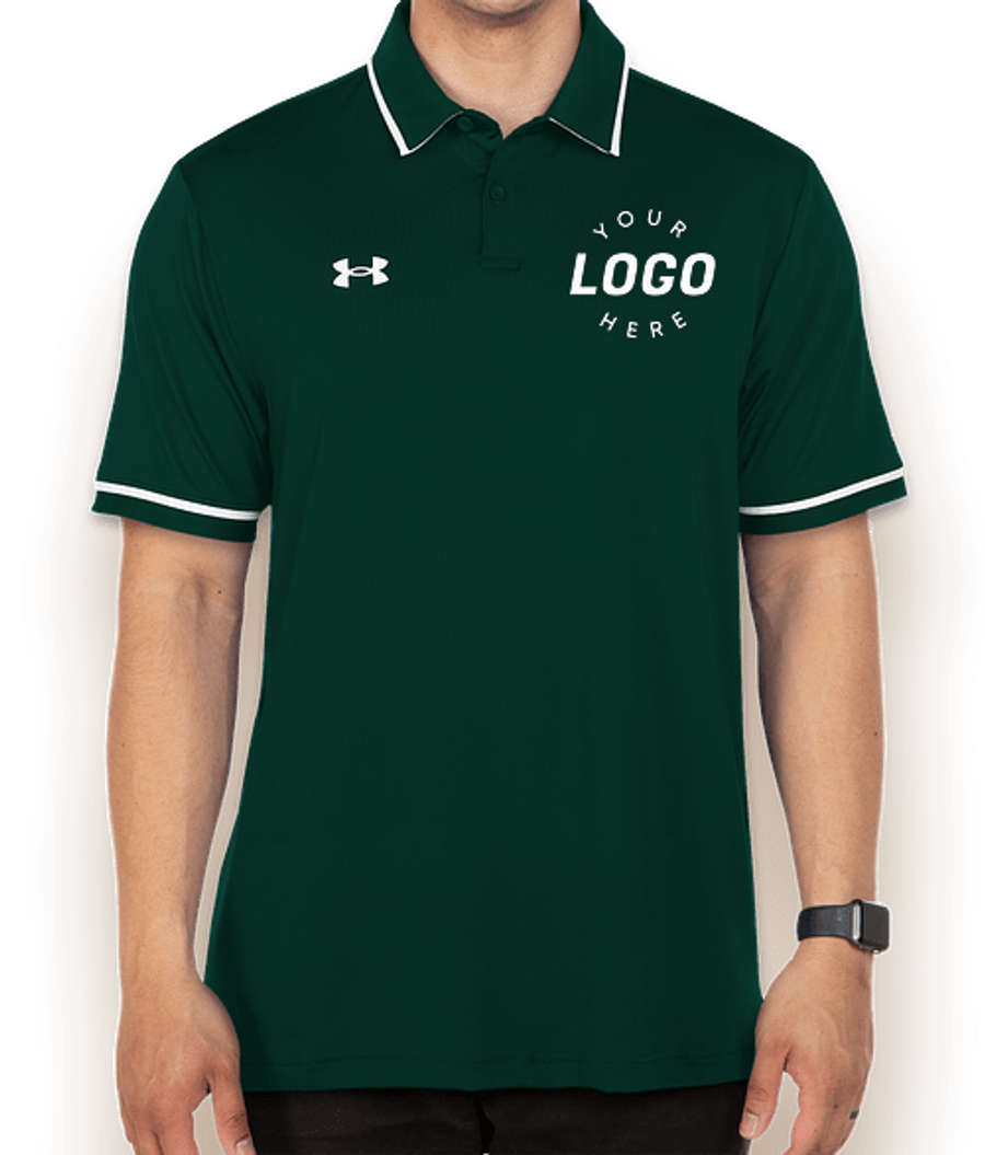Under Armour Tipped Team Performance Polo - Printed in Forest Green / White