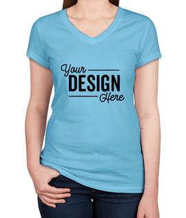Bella + Canvas Women's Slim Fit Jersey V-Neck T-shirt - Color: Ocean Blue