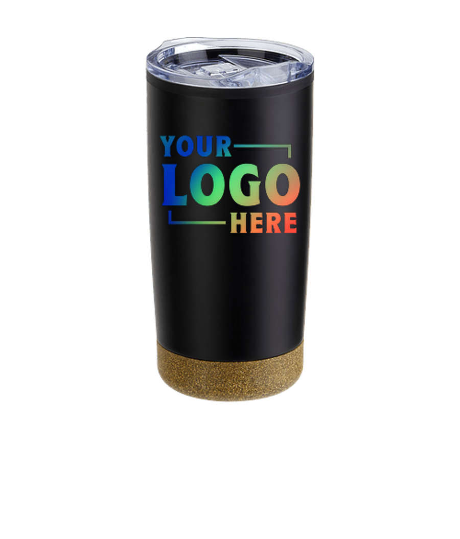 Full Color 20 oz. York Stainless Steel Tumbler with Cork Base in Black