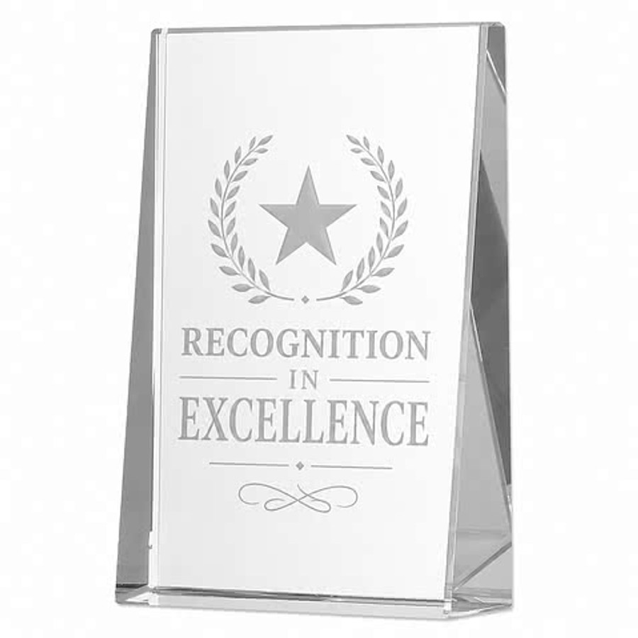 Laser Engraved 5" Glass Wedge Award in Clear