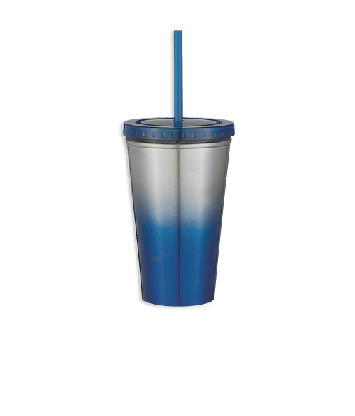 16 oz. Chroma Stainless Steel Tumbler with Straw in Blue