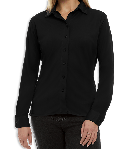 Blue Generation Women's BLU-X-DRI Stretch Long Sleeve Woven Shirt in Black