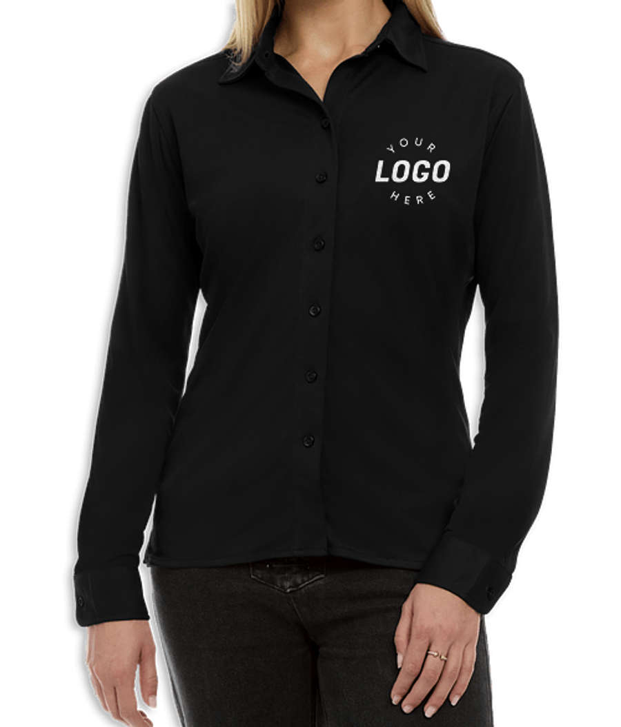 Blue Generation Women's BLU-X-DRI Stretch Long Sleeve Woven Shirt in Black