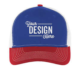 Port Authority Snapback Trucker Hat - Color: Patriot Blue / Flame Red / White