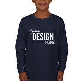 Canada - Gildan Youth Ultra Cotton Long Sleeve T-shirt - Color: Navy