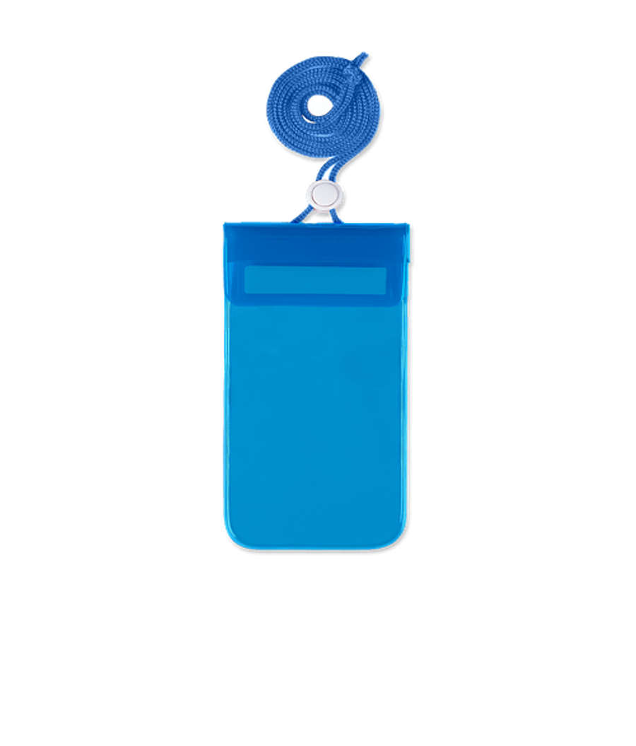 Waterproof Phone Pouch with Adjustable Neck Cord in Translucent Blue
