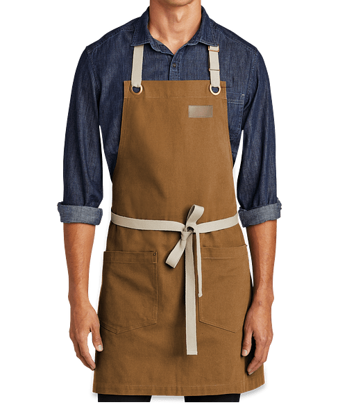 Port Authority Canvas Two-Pocket Full Length Apron  - Faux Leather Patch in Duck Brown / Stone