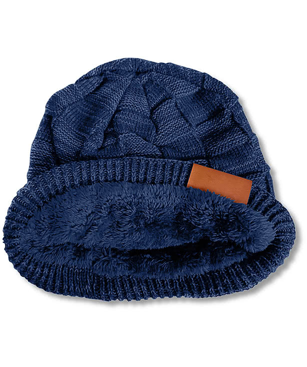 Leeman Fuzzy Lining Slouchy Rectangle Patch Beanie - Debossed