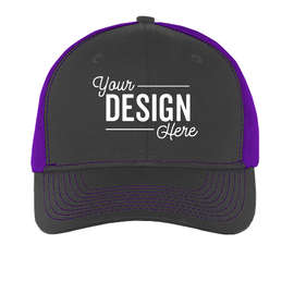 Port Authority Snapback Trucker Hat - Color: Grey Steel / Purple