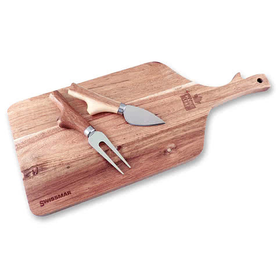 Swissmar Acacia Paddle Cutting Board & Knife Set in Acacia Wood