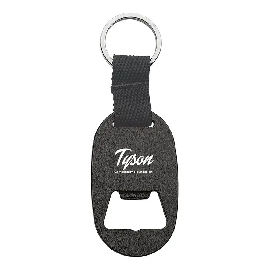 Laser Engraved Metal Keychain with Bottle Opener in black
