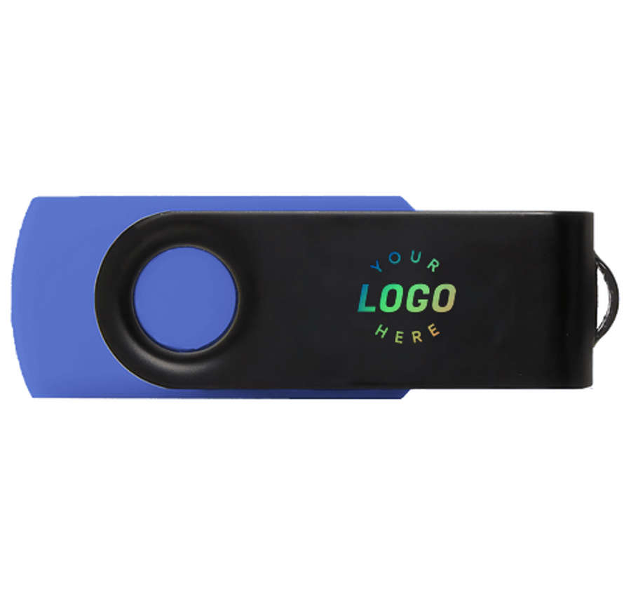 Full Color Black Matte Swivel USB Flash Drive 16GB in Blue