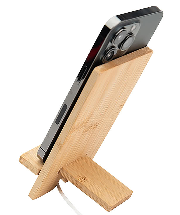 Bamboo Phone Stand with Charging Cable Slot