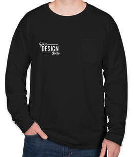 Hanes Workwear Long Sleeve Pocket T-shirt - Embroidered - Color: Black