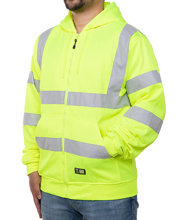 Berne Hi-Vis Class 3 Lined Full-Zip Hooded Sweatshirt