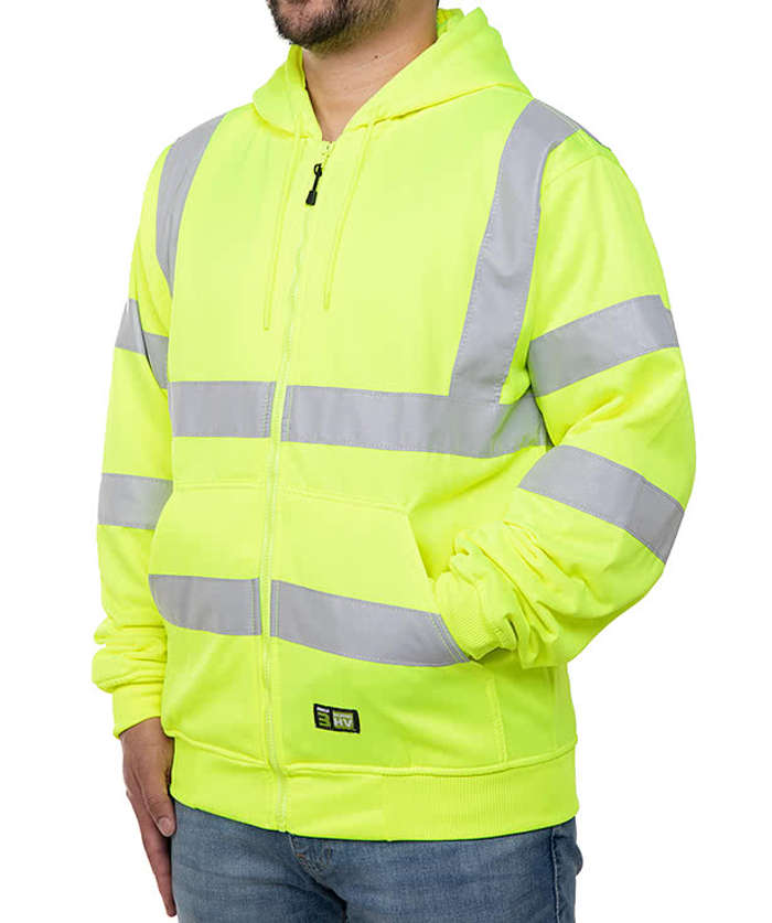 Berne Hi-Vis Class 3 Lined Full-Zip Hooded Sweatshirt