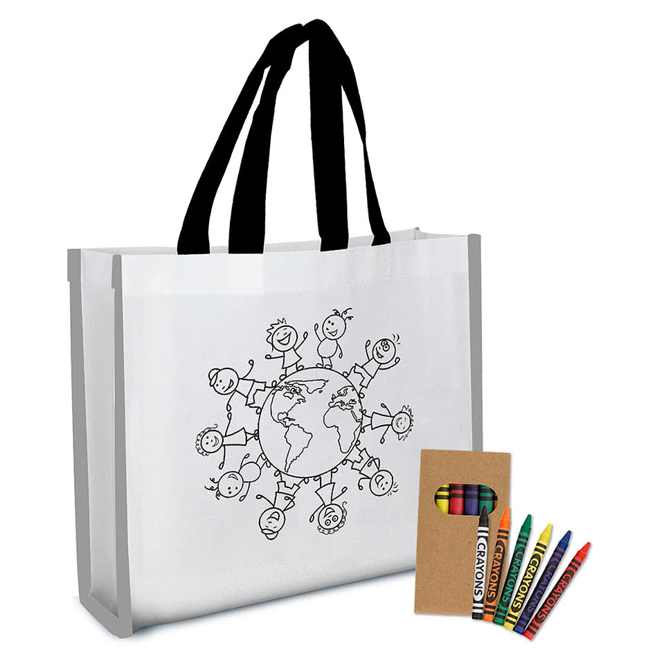Non-Woven Reflective Coloring Tote Bag with Crayons