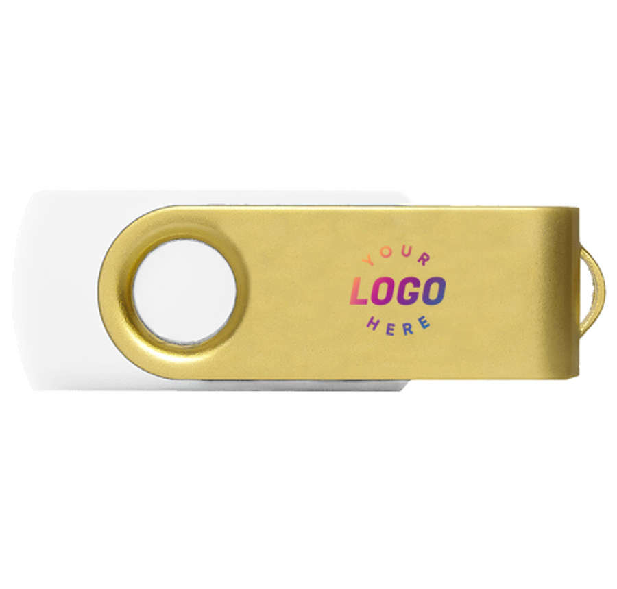 Full Color Gold Matte Swivel USB Flash Drive 16GB in White