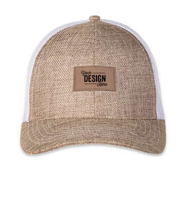 Ahead Pregame Burlap Trucker Hat with Tan Rectangle Patch - Color: Natural / White