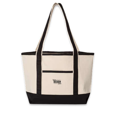 Embroidered Medium Deluxe Canvas Boat Tote Bag - Natural / Black