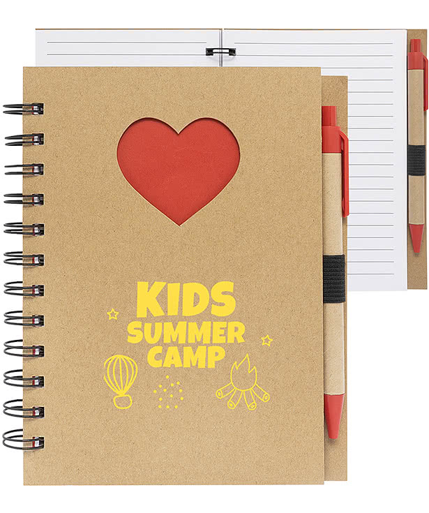 Heart Die Cut Hard Cover Spiral Notebook with Pen