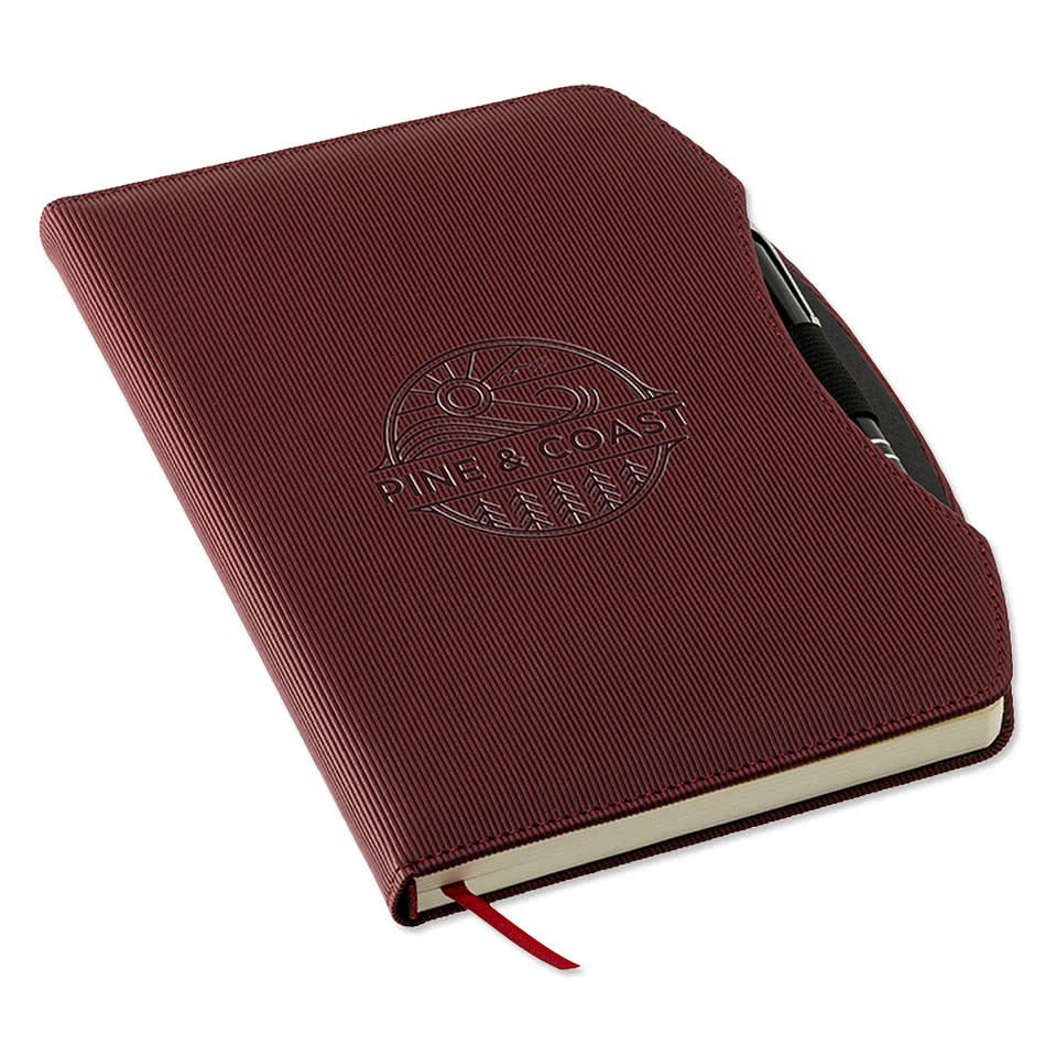 Debossed Arc Hard Cover Notebook with Pen