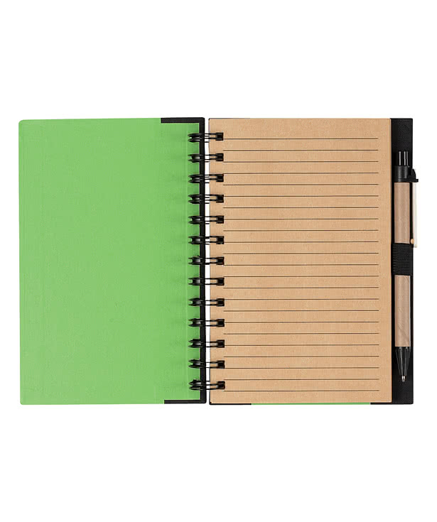 Eco-Inspired Recycled Hard Cover Spiral Notebook with Pen