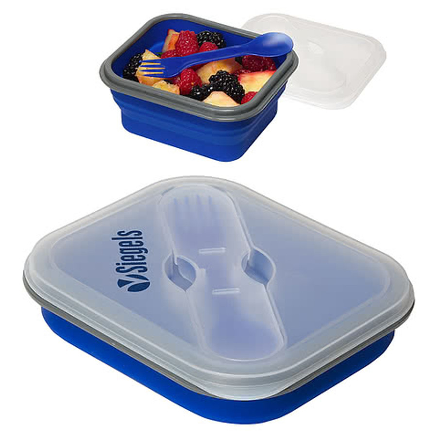 Collapsible Silicone Lunch Box with Utensils in Blue