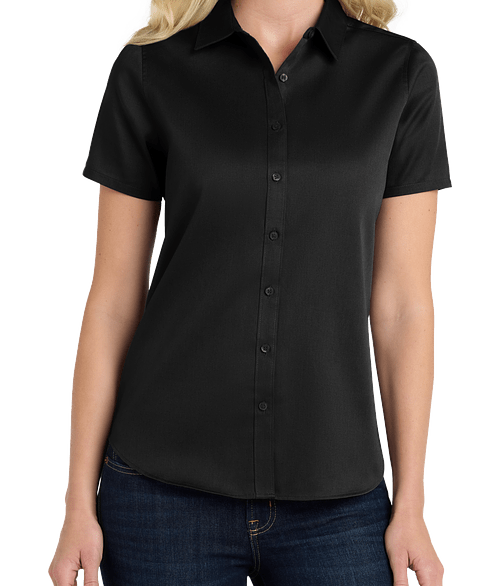 Port Authority Women's SuperPro React Short Sleeve Dress Shirt in Deep Black