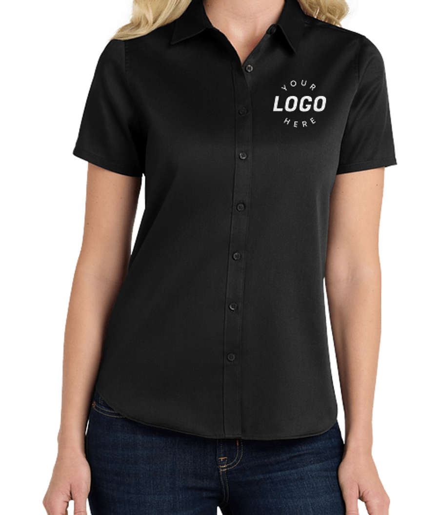 Port Authority Women's SuperPro React Short Sleeve Dress Shirt in Deep Black