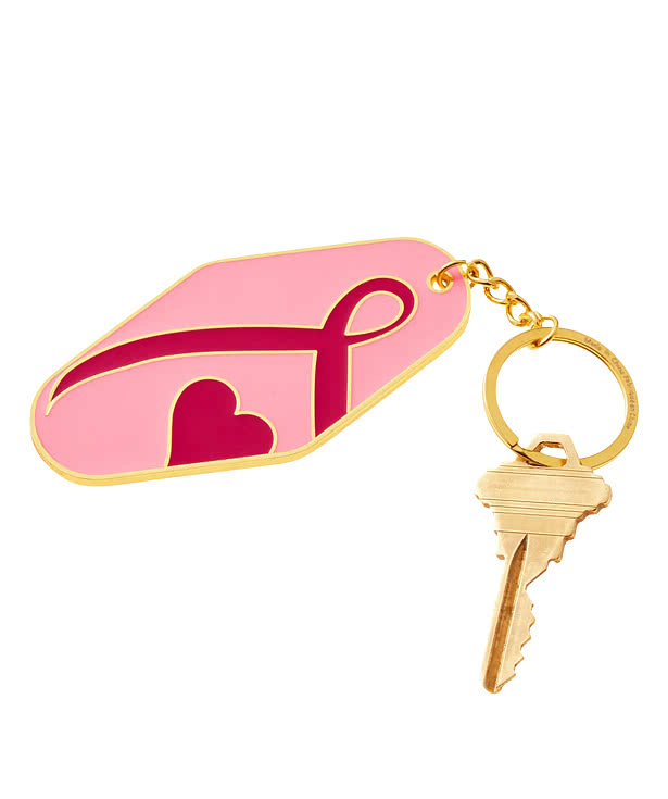 Laser Engraved Breast Cancer Awareness Pink Ribbon Metal Keychain