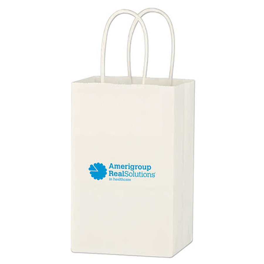 Full Color Small White Kraft Paper Shopper Bag in White