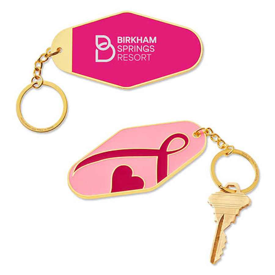 Laser Engraved Breast Cancer Awareness Pink Ribbon Metal Keychain in Breast Cancer Awareness