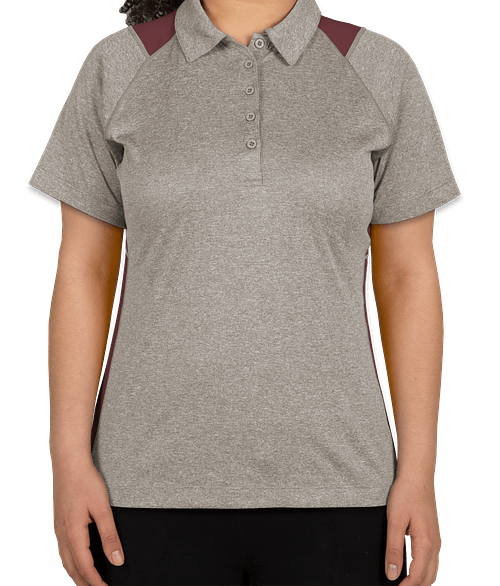 Sport-Tek Women's Contrast Performance Polo in Vintage Heather / Maroon