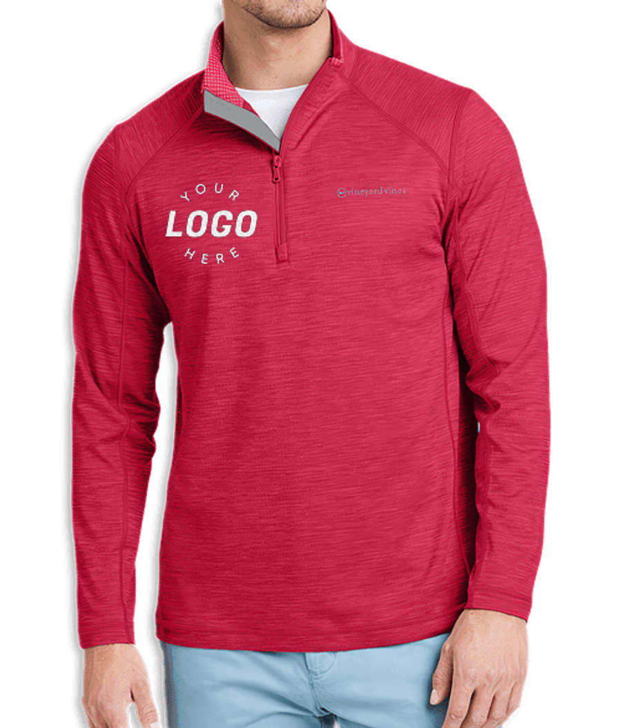 Vineyard Vines Sankaty Logo Quarter Zip Sweatshirt - Embroidered in Collegiate Red