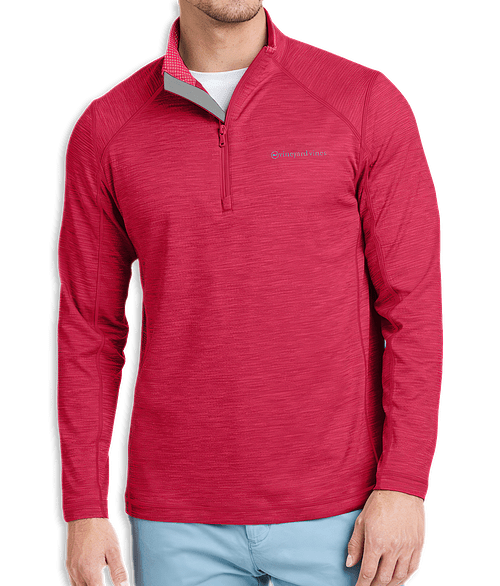 Vineyard Vines Sankaty Logo Quarter Zip Sweatshirt - Printed in Collegiate Red