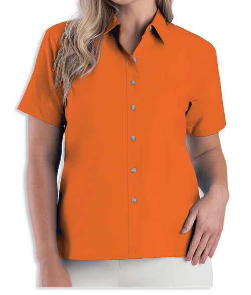Blue Generation Women's Superblend Poplin Short Sleeve Dress Shirt - Embroidered in Orange