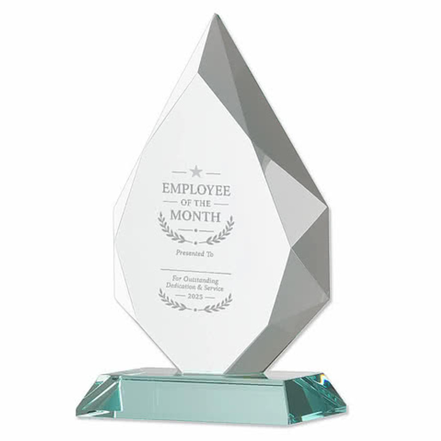 Laser Engraved Glass Jade Diamond Award in Green