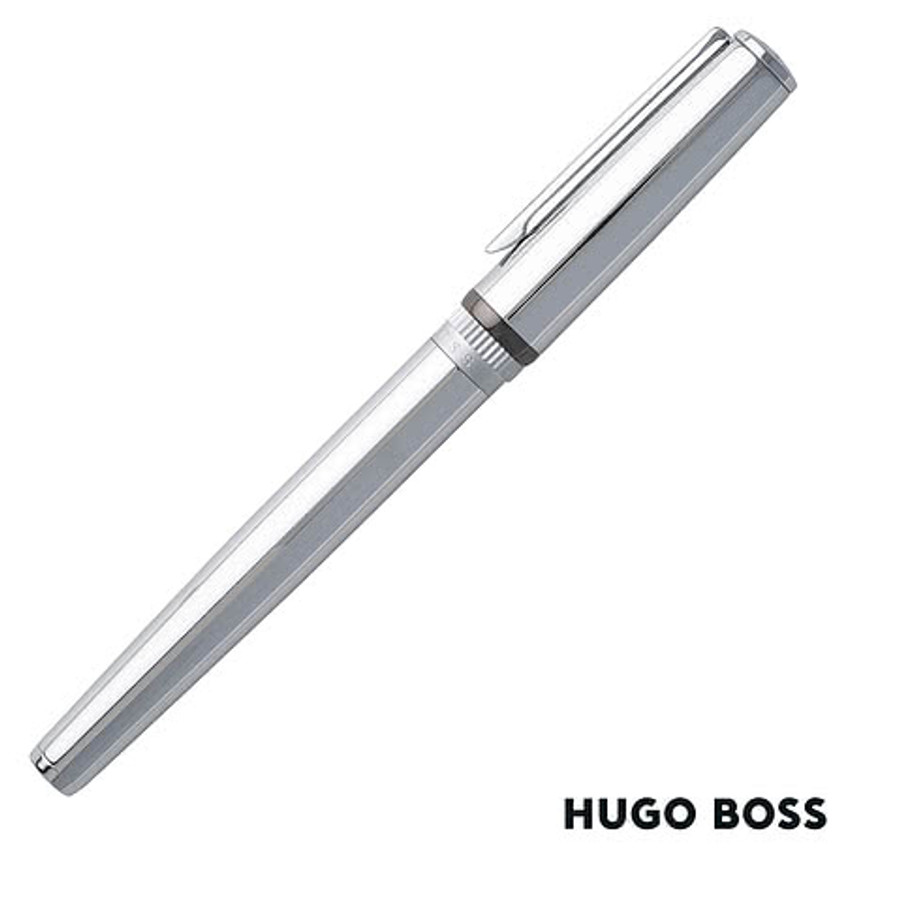 Hugo Boss Laser Engraved Gear Rollerball Pen (black ink) in Chrome