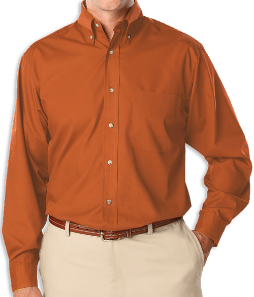 Blue Generation Superblend Poplin Long Sleeve Dress Shirt - Embroidered in Burnt Orange