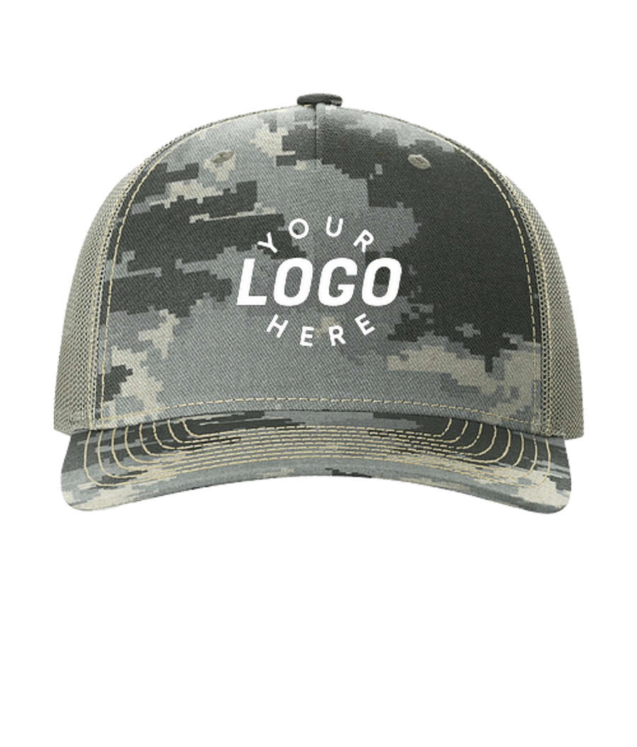 Richardson Camo Pattern Five Panel Trucker Hat in Digital Camo / Light Green