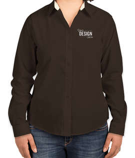 Port Authority Women's Long Sleeve Easy Care Shirt - Color: Coffee Bean/Light Stone