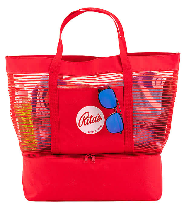 2 in 1 Striped Mesh Beach Bag Cooler
