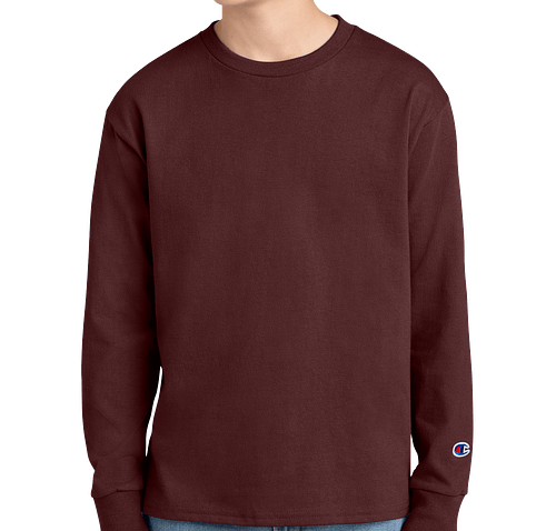 Champion Youth Midweight Crewneck Jersey Long Sleeve T-shirt in Maroon