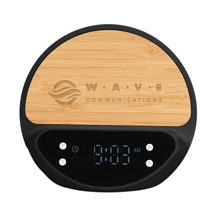 Laser Engraved 10W Bamboo Wireless Charger and Digital Clock in Black
