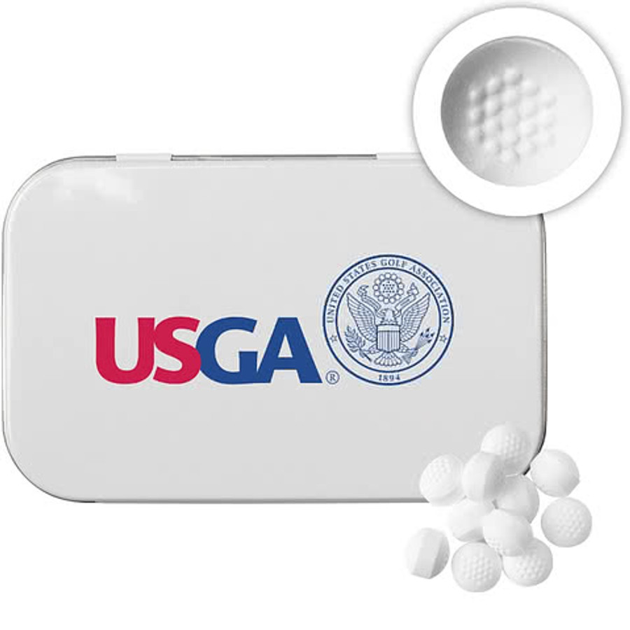 Full Color Domed Tin with Golf Ball Shaped Mints in Kelly Green