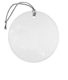 Full Color Round Ceramic Ornament - Color: White with Silver Cord