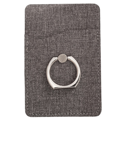 Debossed Leeman RFID Phone Pocket with Metal Ring Stand in GRAY