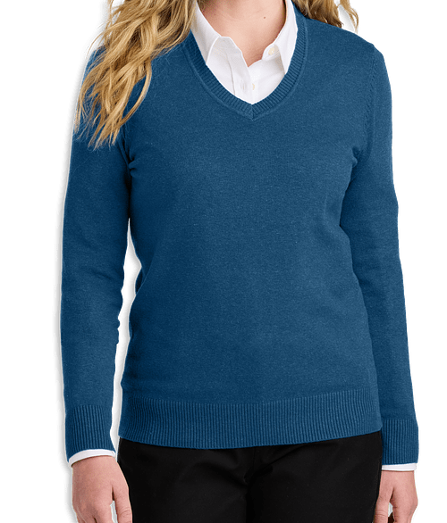 Port Authority Women’s Easy Care V-Neck Sweater in Aegean Blue Heather